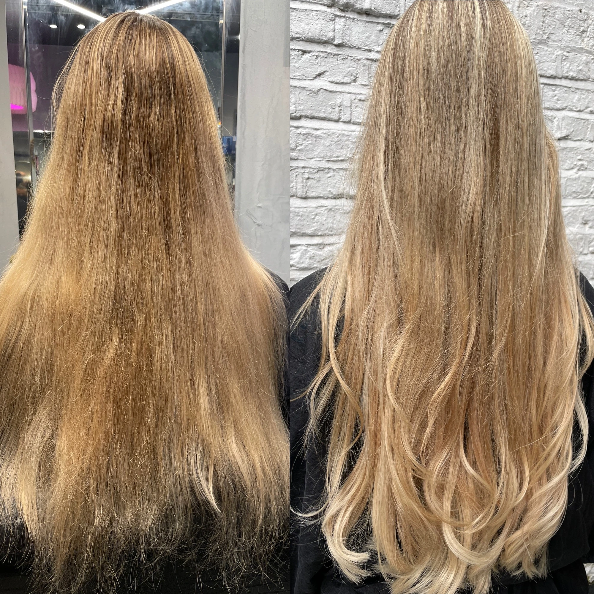 Before and after hair extension result at Oliver Stephens