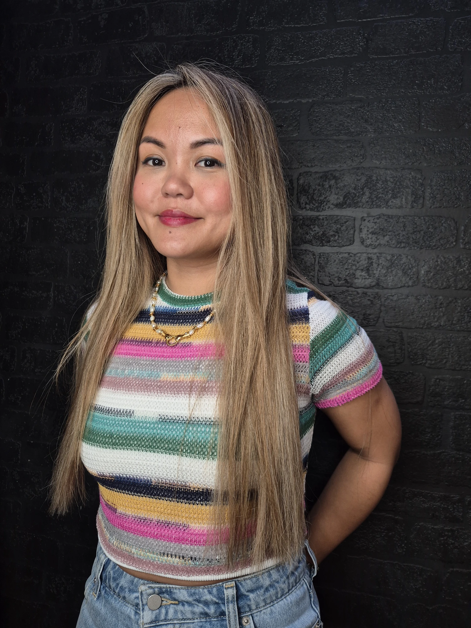 Long straight hair with soft natural blonde tones