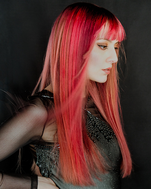model with long hair dyed red, 3 of 3