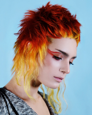 mullet style cut red and yellow