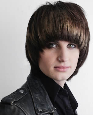 male model with leather jacket and long fringe