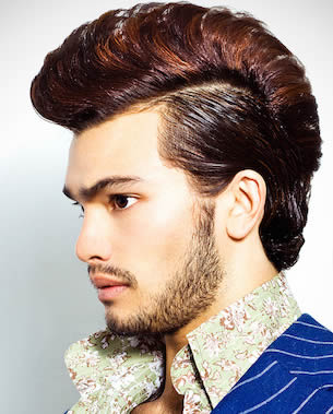 male model with red highlighted quiff