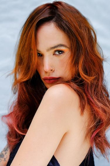 Model with hair extensions